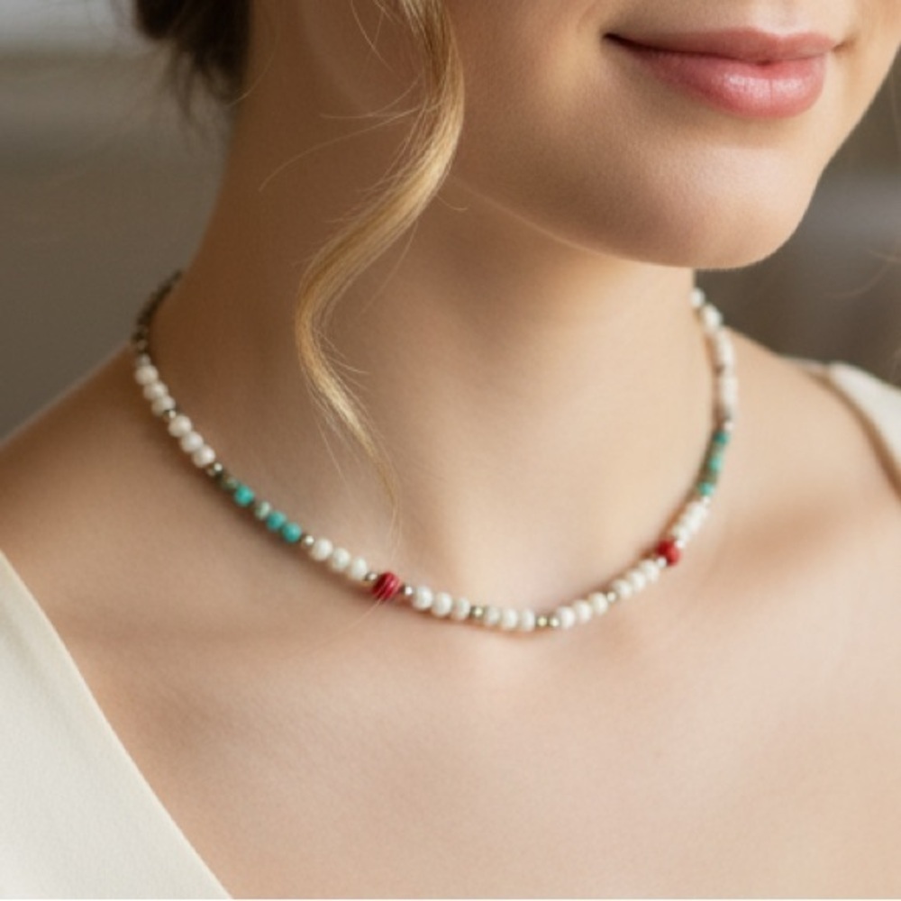 Luxury Choker Necklace Turquoise Sterling Silver 925 Neutral Y2k Vintage